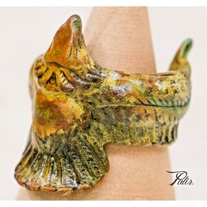 Eagle Ring Patina Finish Adjustable Tribal Bird Wings Statement Gift Men Women